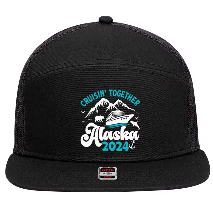 Funny Anniversary Wedding Alaska Cruise 2024 Couple Vacation 7 Panel Mesh Trucker Snapback Hat