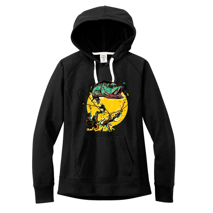 Fishing Art Wave Sunset Women's Fleece Hoodie