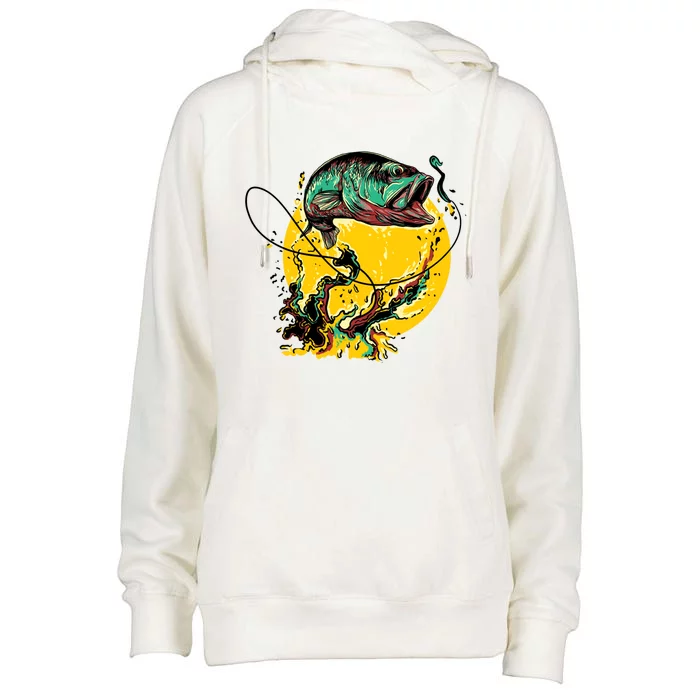 Fishing Art Wave Sunset Womens Funnel Neck Pullover Hood