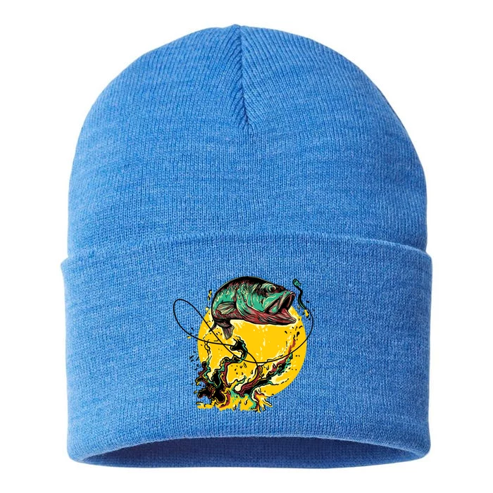 Fishing Art Wave Sunset Sustainable Knit Beanie