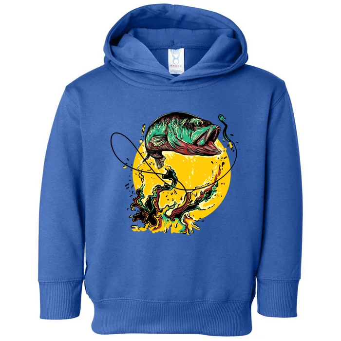 Fishing Art Wave Sunset Toddler Hoodie