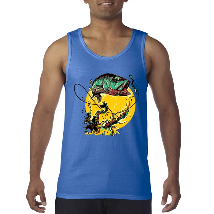 Fishing Art Wave Sunset Tank Top