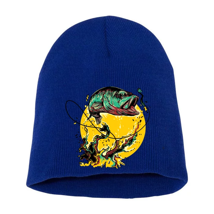 Fishing Art Wave Sunset Short Acrylic Beanie