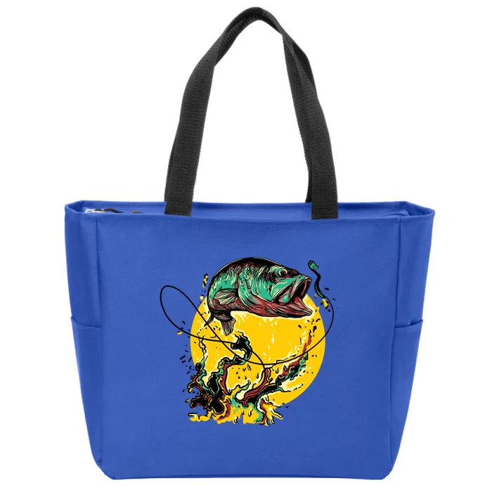 Fishing Art Wave Sunset Zip Tote Bag