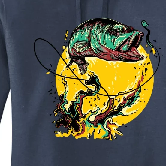 Fishing Art Wave Sunset Women's Pullover Hoodie