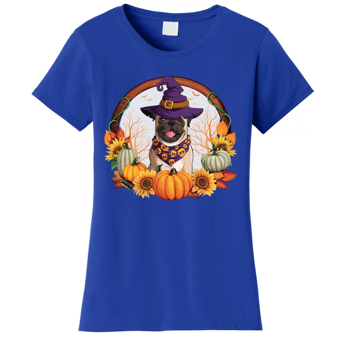 Fall Autumn Witchy Pug Dog Halloween Costume Gift Women's T-Shirt