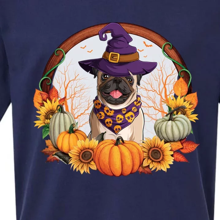 Fall Autumn Witchy Pug Dog Halloween Costume Gift Sueded Cloud Jersey T-Shirt