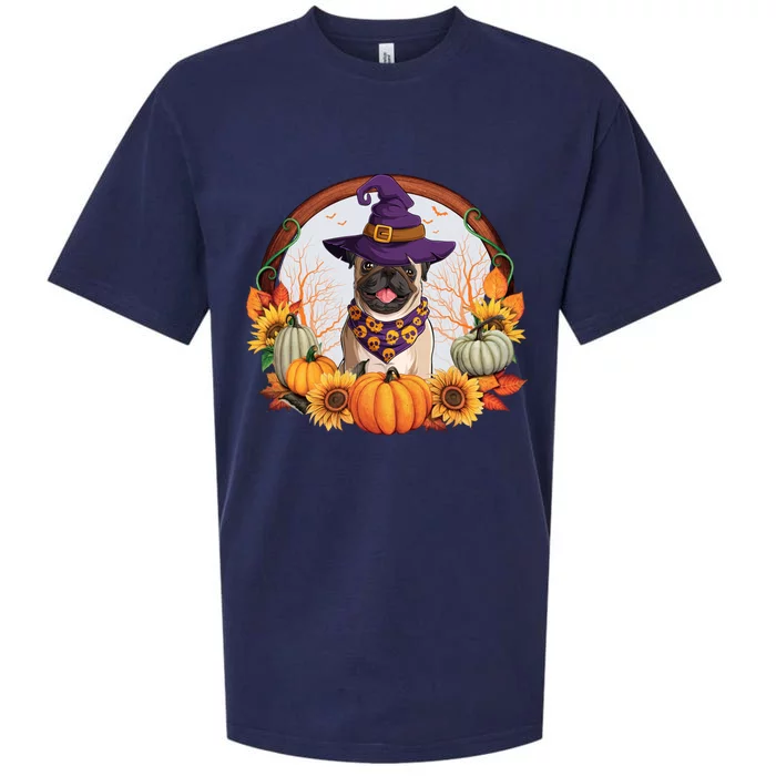 Fall Autumn Witchy Pug Dog Halloween Costume Gift Sueded Cloud Jersey T-Shirt