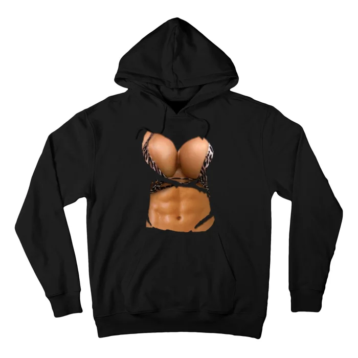 Fake Abs Women Bikini Body Muscle Six Pack Fake Big Boobs Hoodie