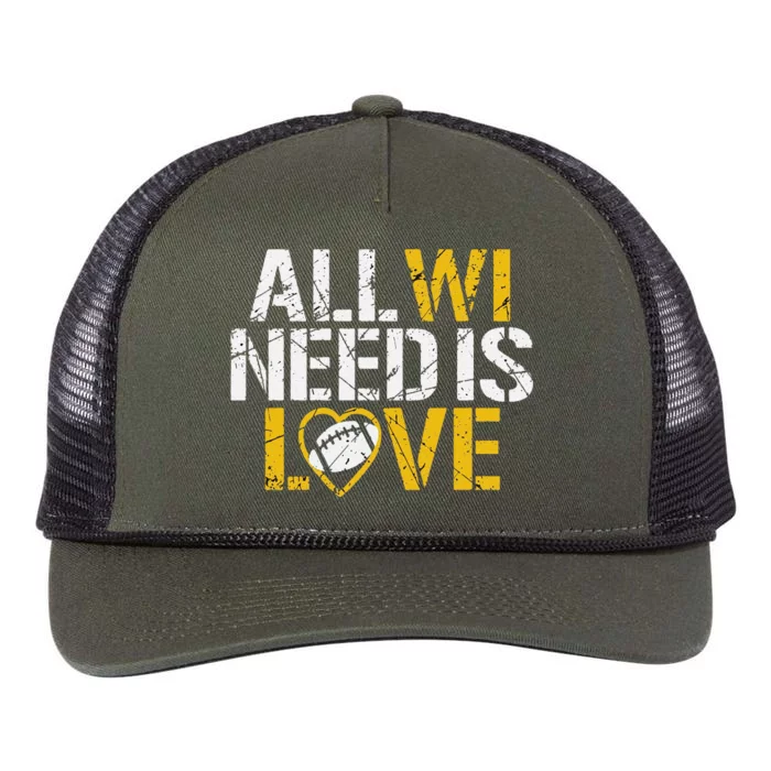 Funny All Wi Need Is Love Green Bay Retro Rope Trucker Hat Cap