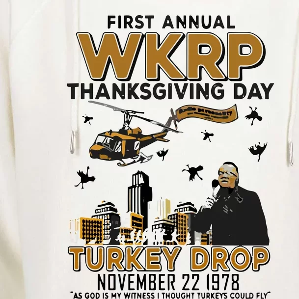 First Annual Wkrp Thanksgiving Day Turkey Drop Womens Funnel Neck Pullover Hood