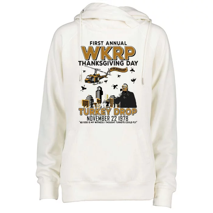 First Annual Wkrp Thanksgiving Day Turkey Drop Womens Funnel Neck Pullover Hood