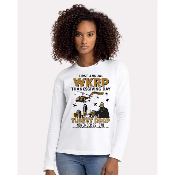 First Annual Wkrp Thanksgiving Day Turkey Drop Womens Cotton Relaxed Long Sleeve T-Shirt