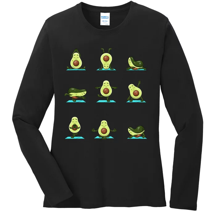 Funny Avocado Yoga Fitness Funny Exercising Gym Avocado Ladies Long Sleeve Shirt