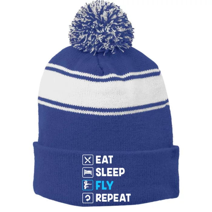 Funny Aerial Yoga Eat Sleep Fly Repeat Gift Stripe Pom Pom Beanie