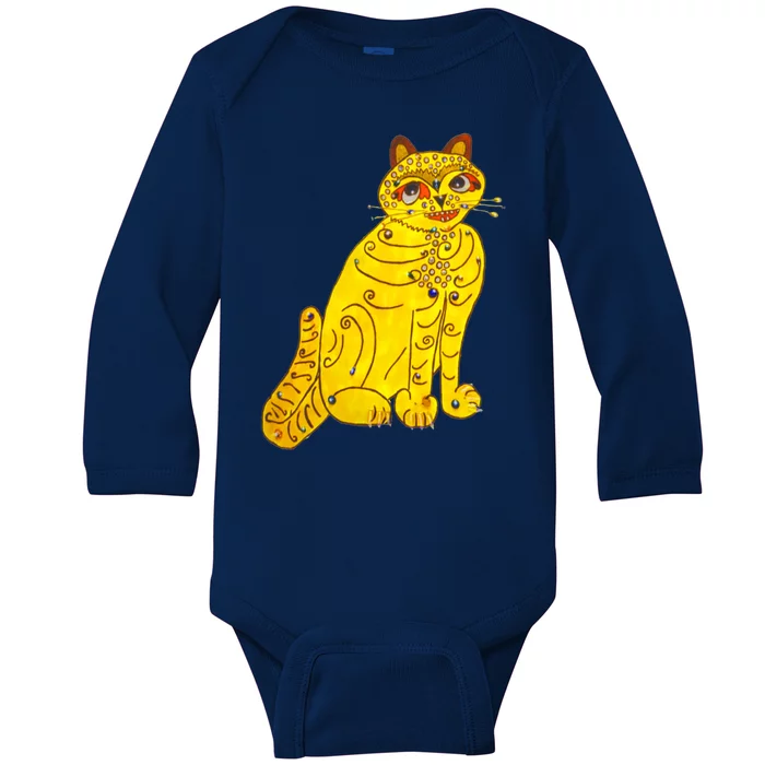 Funny Abba Yellow Cat Baby Long Sleeve Bodysuit