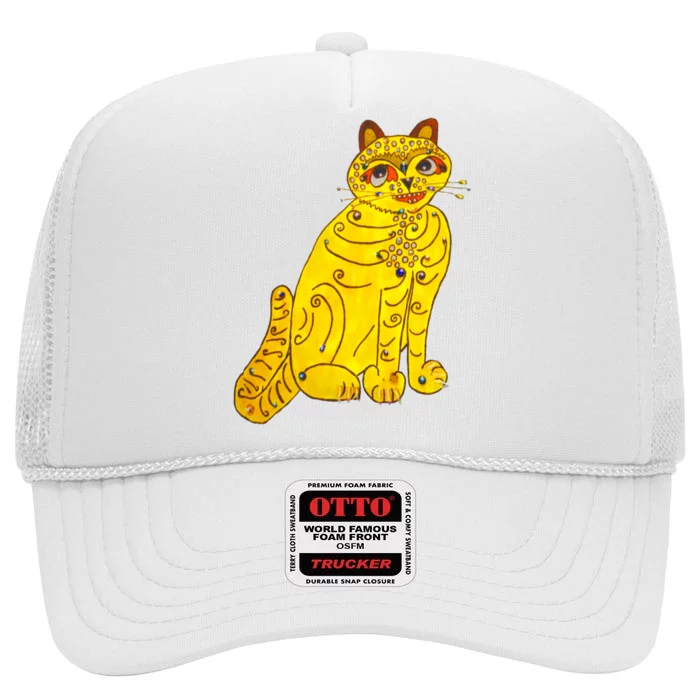 Funny Abba Yellow Cat High Crown Mesh Trucker Hat