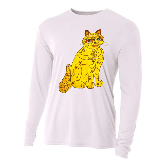 Funny Abba Yellow Cat Cooling Performance Long Sleeve Crew