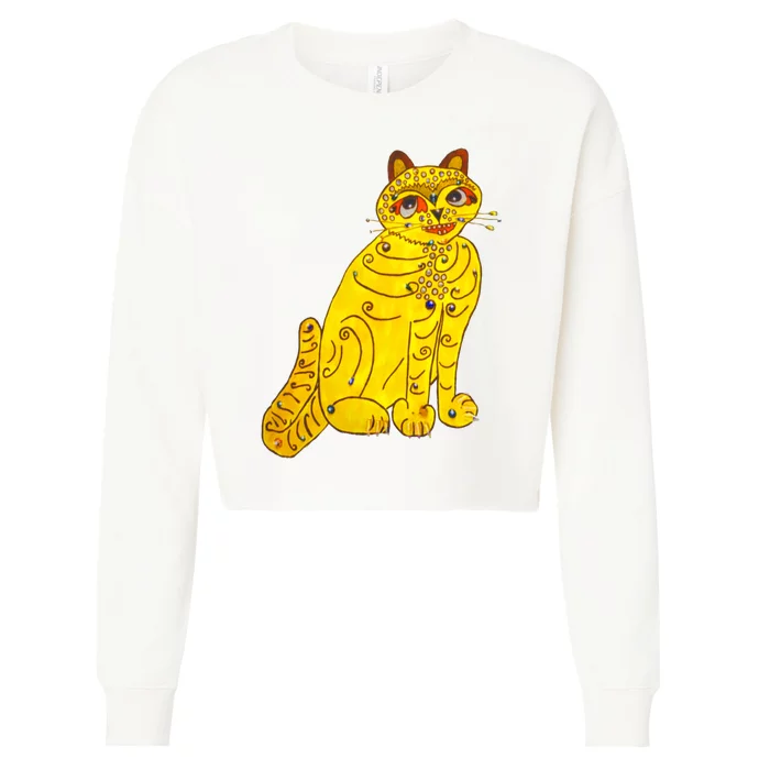 Funny Abba Yellow Cat Cropped Pullover Crew