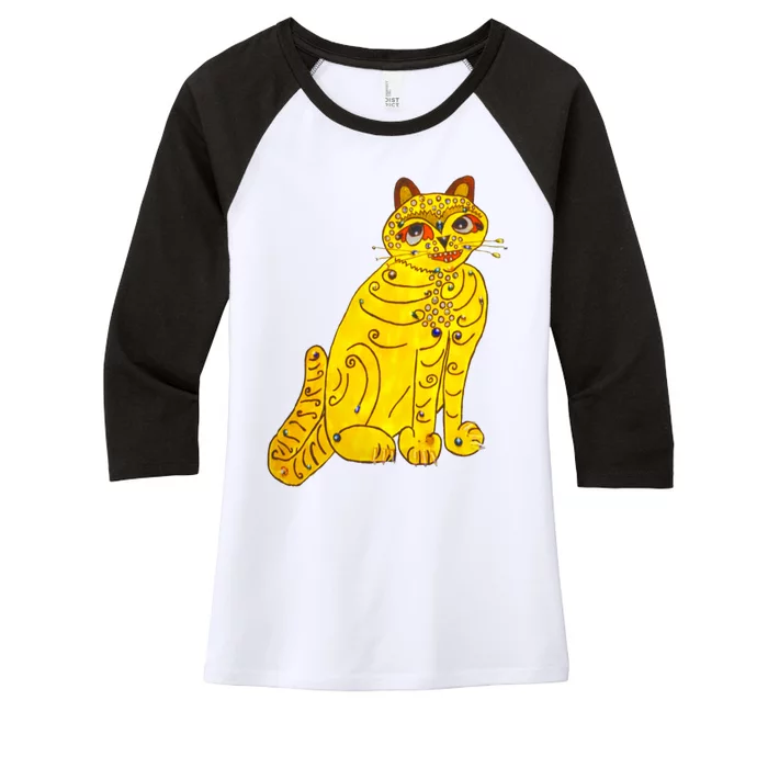 Funny Abba Yellow Cat Women's Tri-Blend 3/4-Sleeve Raglan Shirt