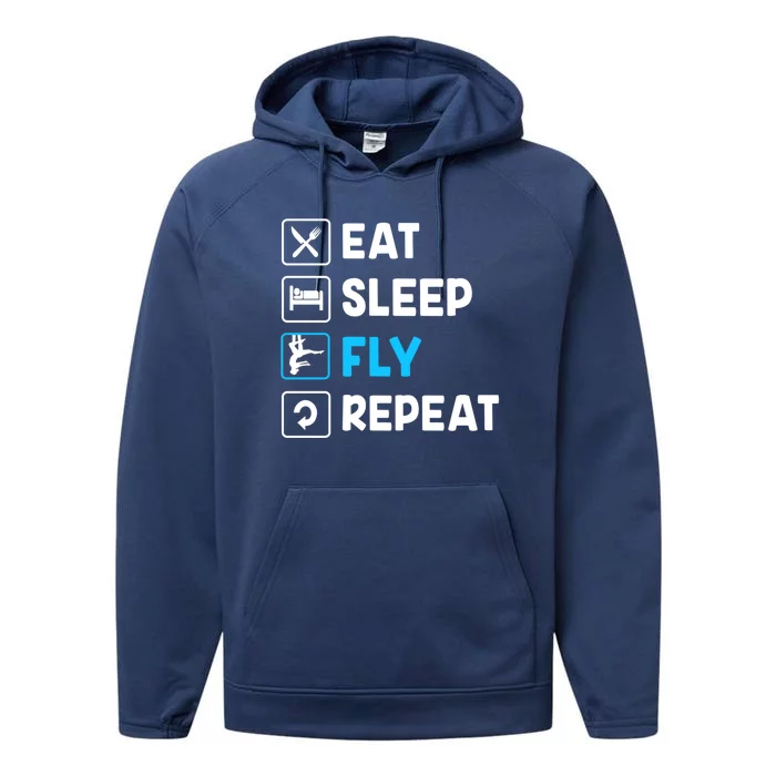 Funny Aerial Yoga Eat Sleep Fly Repeat Gift Performance Fleece Hoodie