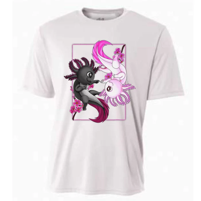 Funny Axolotl Yin Yang Plush Pets Cherry Blossom Girls Boys Cooling Performance Crew T-Shirt