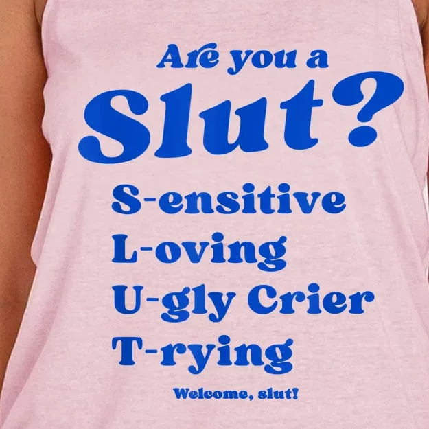 Funny Are You A Slut Sensitive Loving Trying Funny Are You A Slut Costume Women's Knotted Racerback Tank