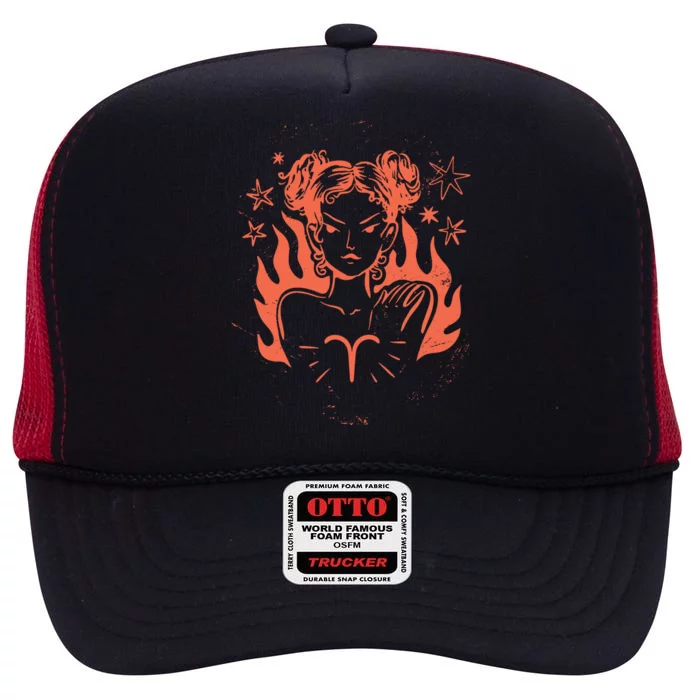 Female Aries Zodiac High Crown Mesh Trucker Hat