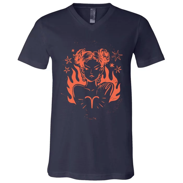 Female Aries Zodiac V-Neck T-Shirt