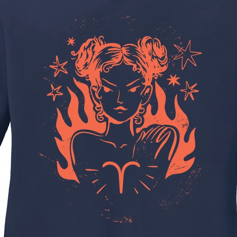 Female Aries Zodiac Ladies Long Sleeve Shirt