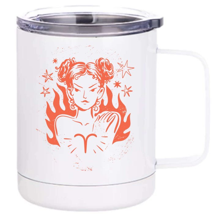 Female Aries Zodiac Front & Back 12oz Stainless Steel Tumbler Cup