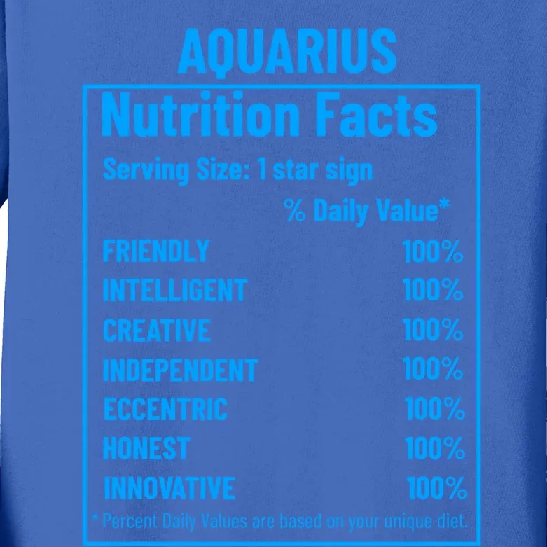 Funny Aquarius Zodiac Sign Nutrition Facts Quariuses Gift Kids Long Sleeve Shirt