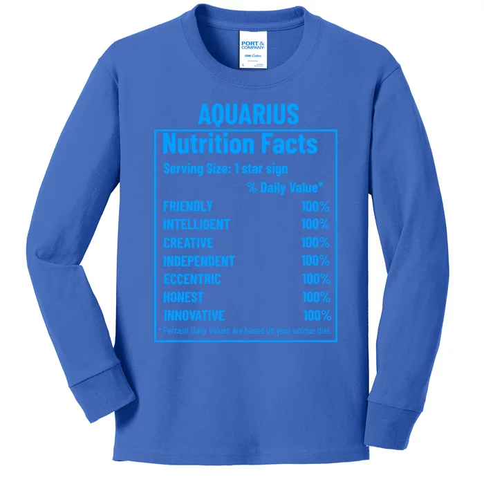 Funny Aquarius Zodiac Sign Nutrition Facts Quariuses Gift Kids Long Sleeve Shirt