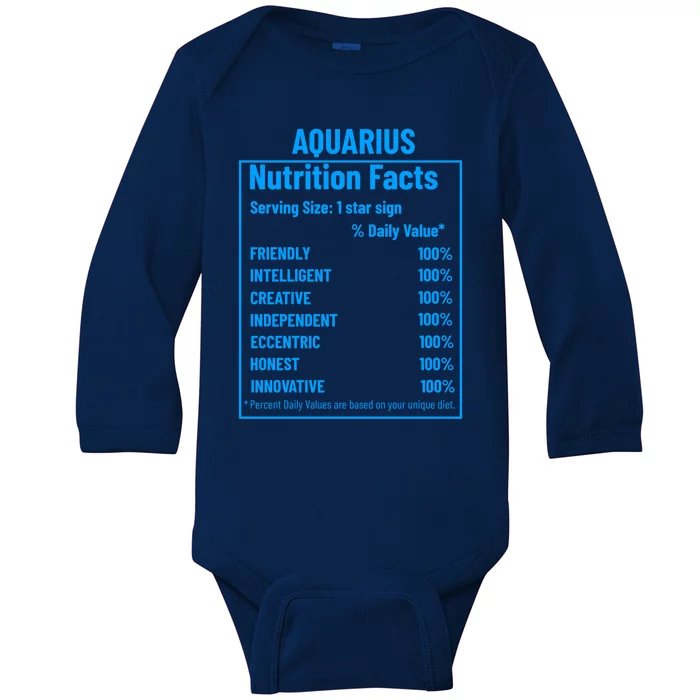 Funny Aquarius Zodiac Sign Nutrition Facts Quariuses Gift Baby Long Sleeve Bodysuit