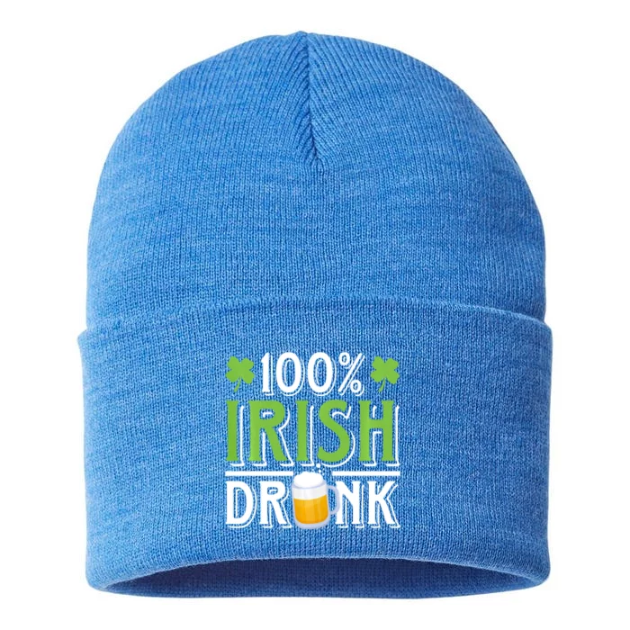 Funny Beer 100% Irish Drunk Humor Shamrock St Patrick's Day Gift Sustainable Knit Beanie