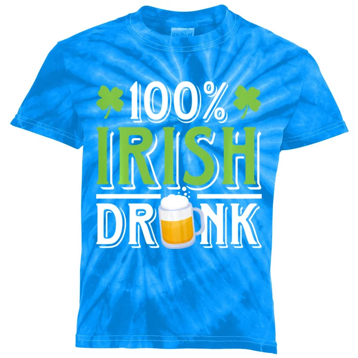 Funny Beer 100% Irish Drunk Humor Shamrock St Patrick's Day Gift Kids Tie-Dye T-Shirt