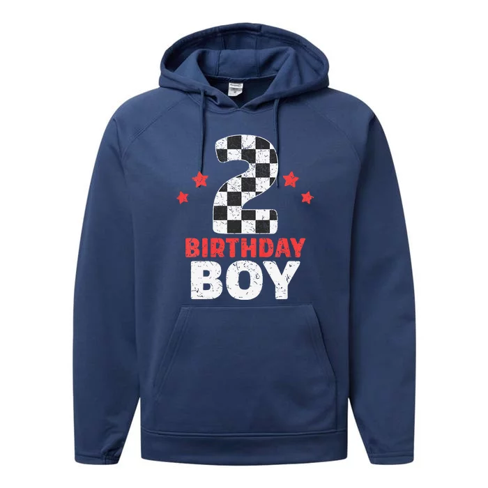 Funny Birthday 2 Two Racing Flag 2nd Birthday Race Car Gift Performance Fleece Hoodie