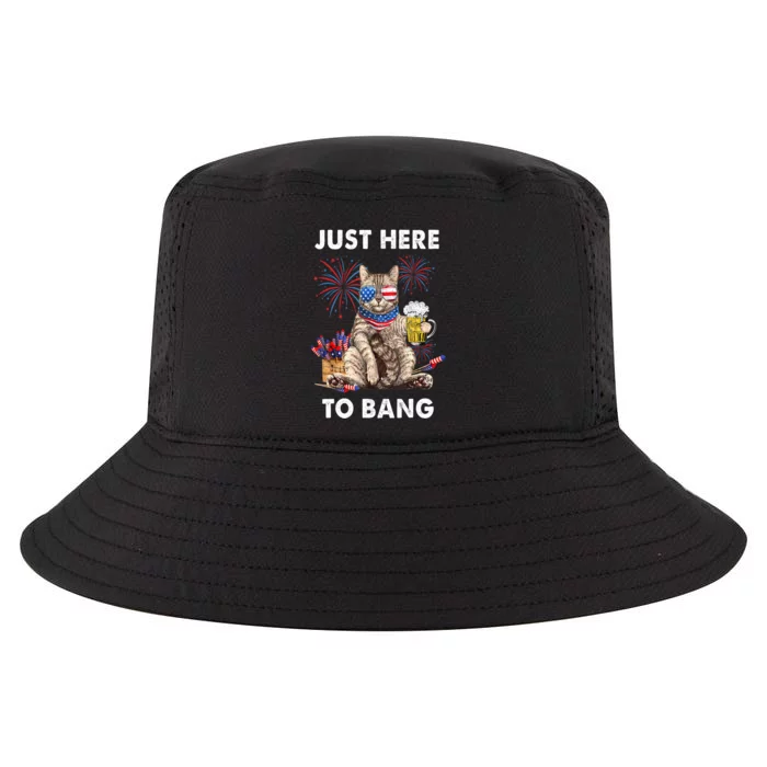 Funny Beer 4th Of July Cat Lover Just Here To Bang Usa Flag Gift Cool Comfort Performance Bucket Hat