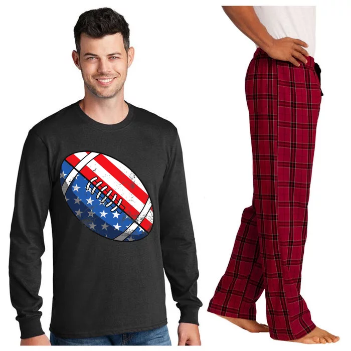 Football Ball 4th Of July Boy American Flag Long Sleeve Pajama Set