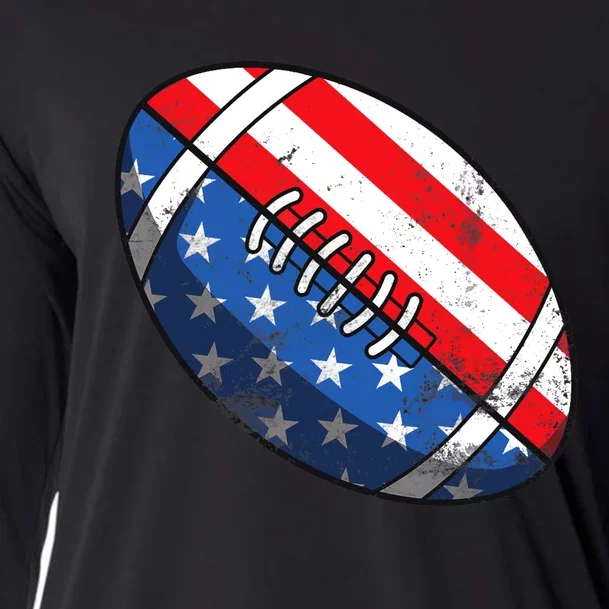 Football Ball 4th Of July Boy American Flag Cooling Performance Long Sleeve Crew