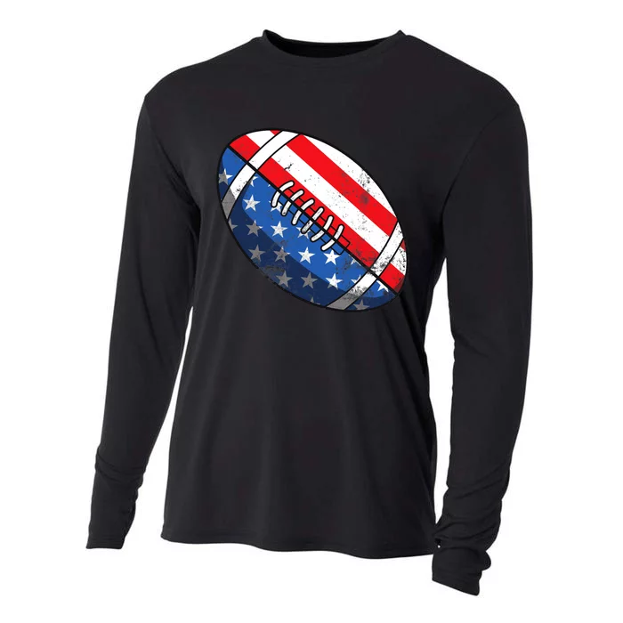 Football Ball 4th Of July Boy American Flag Cooling Performance Long Sleeve Crew