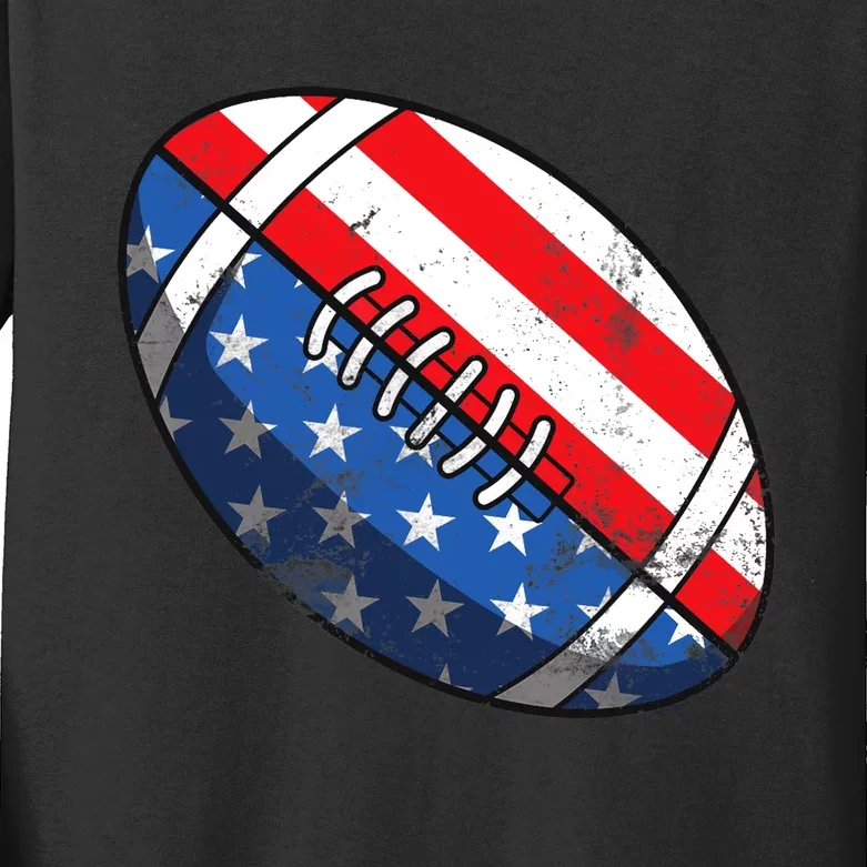 Football Ball 4th Of July Boy American Flag Kids Long Sleeve Shirt