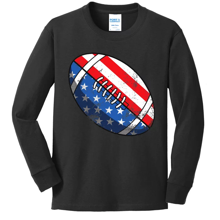 Football Ball 4th Of July Boy American Flag Kids Long Sleeve Shirt