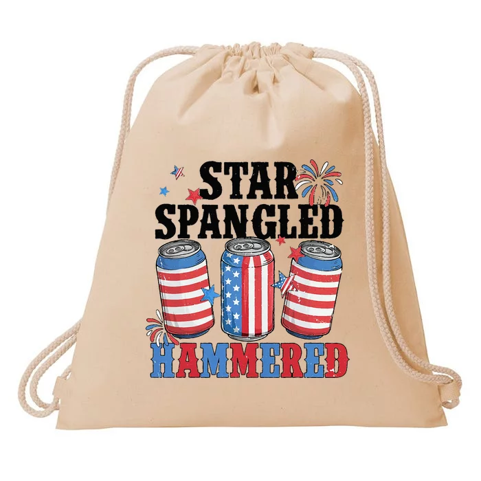 Funny Beer 4th Of July Tee Getting Star Spangled Hammered Drawstring Bag