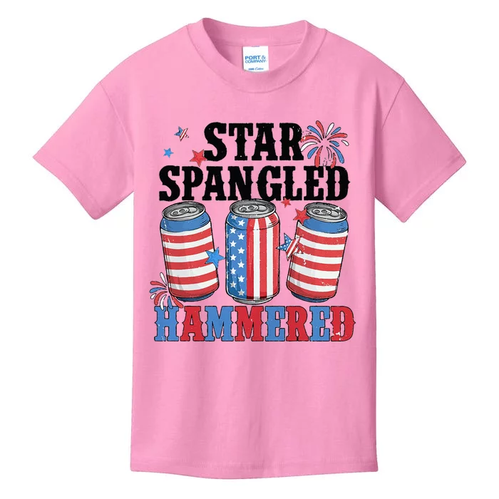 Funny Beer 4th Of July Tee Getting Star Spangled Hammered Kids T-Shirt