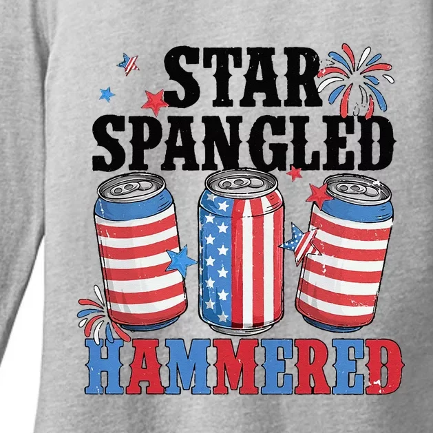 Funny Beer 4th Of July Tee Getting Star Spangled Hammered Womens CVC Long Sleeve Shirt