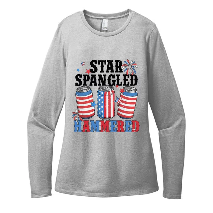 Funny Beer 4th Of July Tee Getting Star Spangled Hammered Womens CVC Long Sleeve Shirt