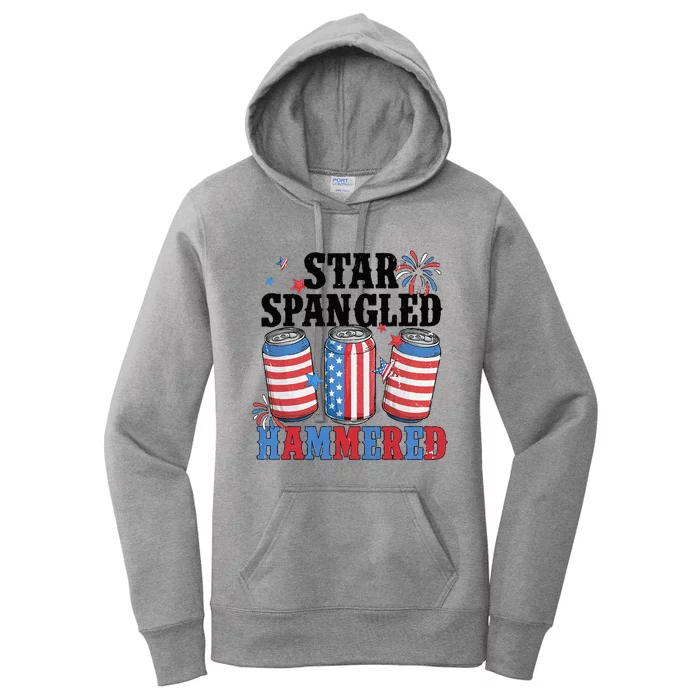 Funny Beer 4th Of July Tee Getting Star Spangled Hammered Women's Pullover Hoodie