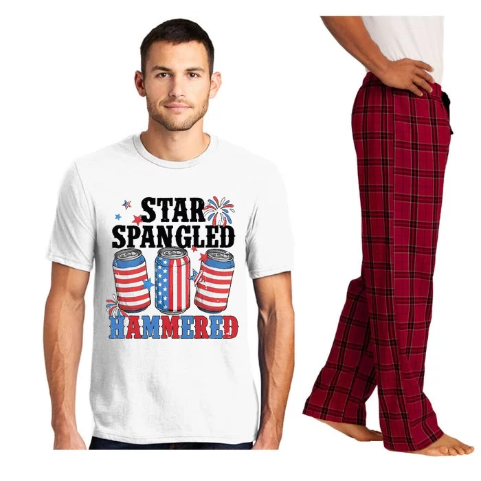 Funny Beer 4th Of July Tee Getting Star Spangled Hammered Pajama Set