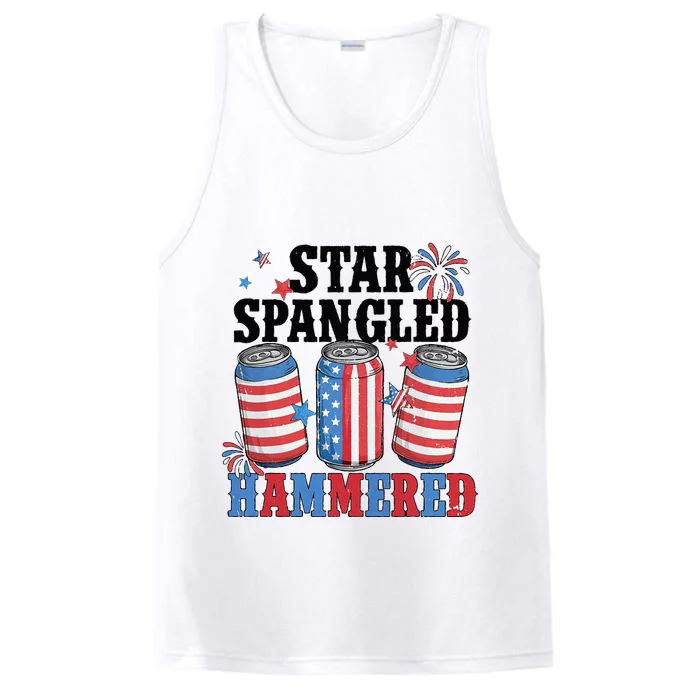 Funny Beer 4th Of July Tee Getting Star Spangled Hammered Performance Tank